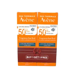 Avene Ultra Light SPF50+ Fragrance Free Sunscreen Fluid 2x50ml (Offer)
