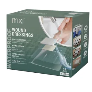 Mx Waterproof Wound Dressings 10x12cm Film Pad 25 Pcs