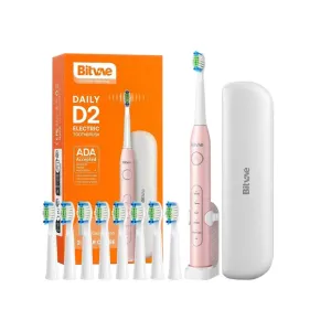 Bitvae Daily D2 Electric Toothbrush Pink 5 Modes With 8 Heads