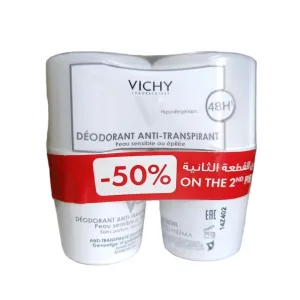 Vichy Hypoallergenic Anti-Transpirant 48H Deo Roll-On 2x50ml Offer Pack