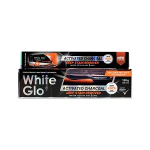 White Glo Activated Charcoal Deep Stain Remover Toothpaste + Brush 150gm