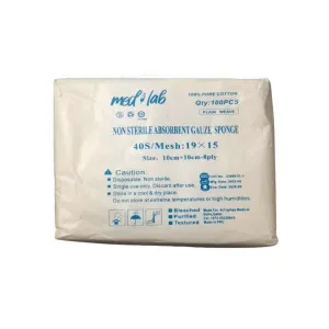 Med Lab Non-Sterile Absorbent Gauze Sponge 10x10cm 8-ply 100 Pcs