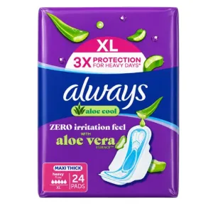 Always XL Zero Irritation Feel Aloe Cool Maxi Thick Heavy Flow Pads 24 Pcs