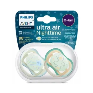 Avent Ultra Air Nighttime Soother 0-6m Assorted 2 Pcs