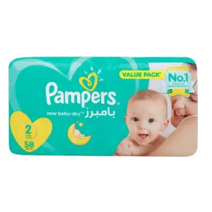 Pampers New Baby-Dry Size 2 (3-8kg) Value Pack Small Diapers 58 Pcs