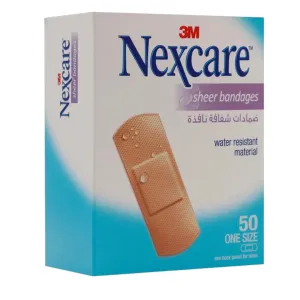 Nexcare Sheer Bandages Water Resistant Assorted Sizes 50 Pcs
