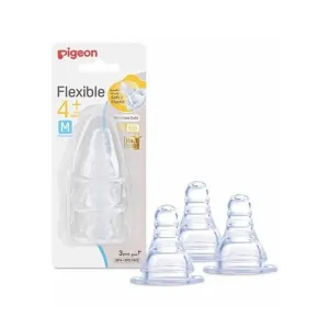 Pigeon Flexible Nipple For Feeding Bottle 4m+ Medium Round Hole 2 Pcs